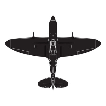 World War II fighter aircraft vector silhouette top view for military history and aviation graphics