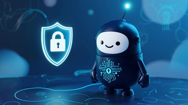Cybersecurity robot protecting digital home concept animation protection