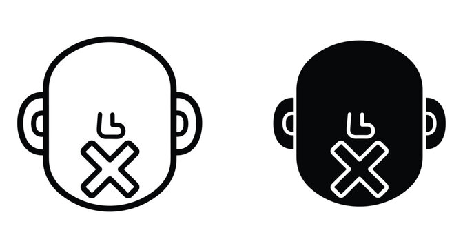 silence icon set showing human head with cross over mouth representing mute speech censorship quiet communication and secret information symbol