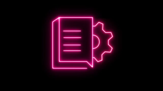 neon User manual icon isolated on black background. User manual book icon animation. User guide book. Instruction sign. 