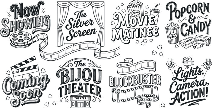Now showing coming soon the silver screen movie matinee blockbuster lights camera action the bijou theater.