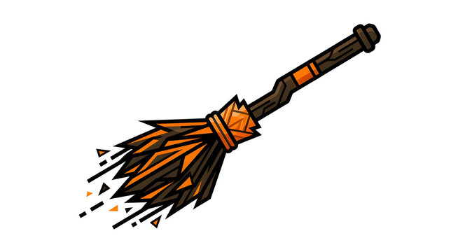 Dynamic angular witch broomstick icon Halloween magic broom vector illustration