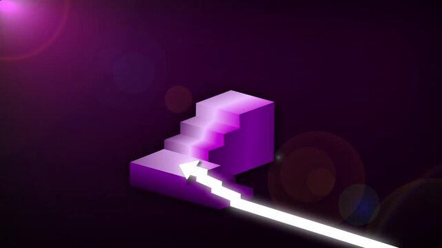 3D Blue Bar Chart with Upward Growing Arrow for Business Success Concept.4k video.