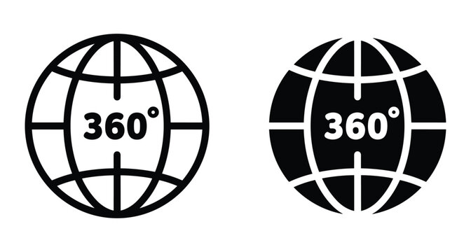 360 degree globe icons representing panoramic view virtual reality global perspective world map grid navigation interface design elements for web apps