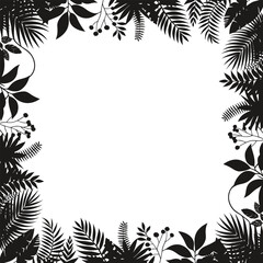 A highly detailed tropical jungle foliage frame made of solid black silhouettes .eps © MDSHAMSUDDIN