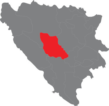 Map of bosnia and herzegovina with zenica doboj canton highlighted in red illustration