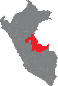 Map of peru with the huanuco region highlighted in red illustration