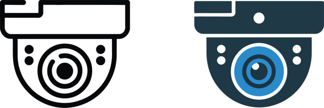 Security camera icon featuring modern blue glyph and solid styles for CCTV surveillance, monitoring, safety, protection, and security technology applications.