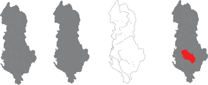 Set of albania country maps with regions and highlight