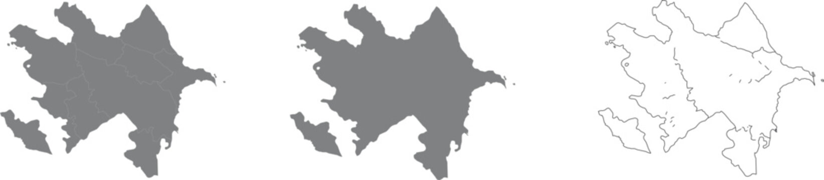 Set of azerbaijan country map silhouettes and outline graphic icons