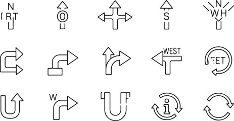 Fototapeta premium Directional arrow signs and symbols with text and circular motion on transparent background navigation and information icons.
