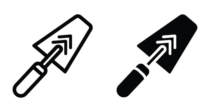 Trowel icon set for masonry construction building work repair maintenance equipment tool outline and solid glyph style vector graphic design