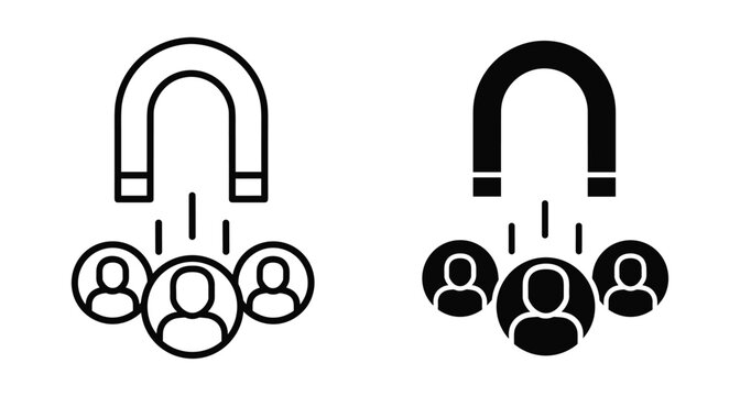 Magnet attracting people icons representing customer acquisition lead generation marketing strategy audience engagement recruitment process business growth social influence and client retention