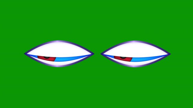 Animated cartoon red iris eyes blinking on green background and looking around and up and down, funny blinking eyes for character design and motion graphics, cartoon eyes, 4k video