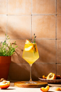 Peach lavender sparkling wine cocktail