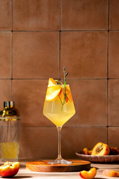 Peach lavender sparkling wine cocktail