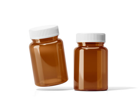 Amber medicine bottle with white screw cap isolated on transparent background
