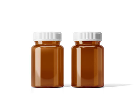 Amber medicine bottle with white screw cap isolated on transparent background