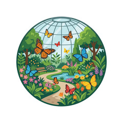 Fototapeta premium Colorful butterflies in a garden greenhouse.