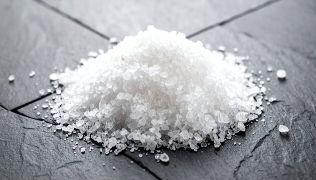 A handful of coarse sea salt crystals, showcasing its granular texture and purity for culinary uses.