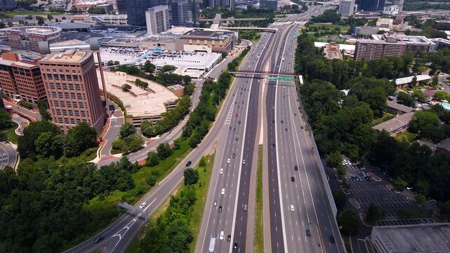 Aerial View Of Interstate 495 Through Tysons Virginia Business District Captured In 4K Video
