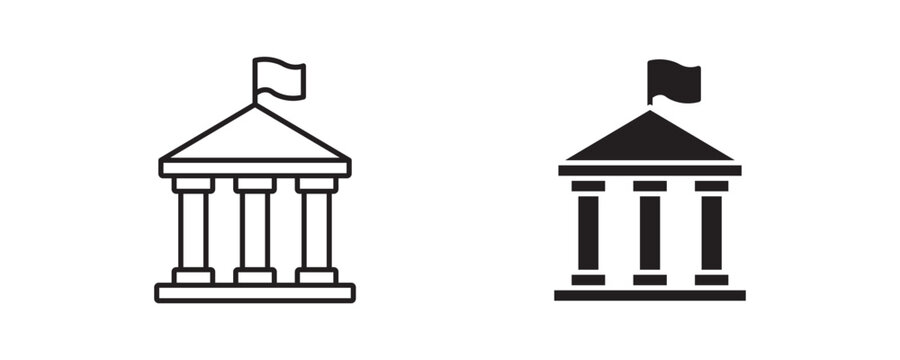 Government building icon in outline and solid style, vector illustration.