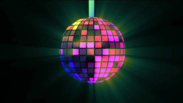 disco ball animation with light rays, neon and glow effect for broadcast, night clubs, music videos, concepts, ideas, 4k, seamless loopable element, transparent background  