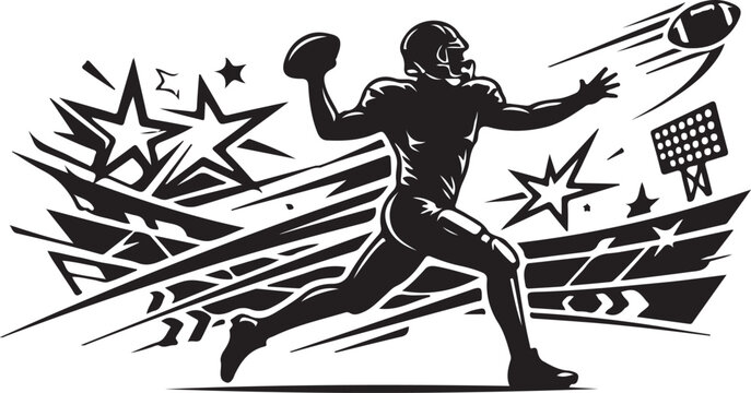 Quarterback throwing football with stadium lights and motion lines during a dynamic game