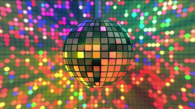 Neon Disco ball seamless VJ loop animation for music broadcast, night clubs, music videos, LED screens and projectors, glamour and fashion events, jazz, pops, funky and disco party animation 4k  