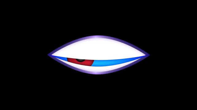 Beautiful glowing creature eyes tracking left and right with smooth vector motion on black background, eye 2d animation with alpha channel, suited for cute reactions or friendly character intros, 4k