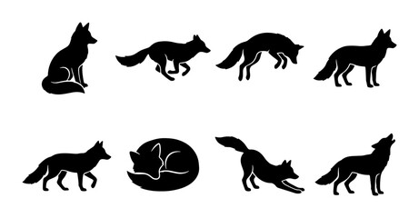 Obraz premium Fox Silhouettes Collection: Diverse Poses, Wildlife Vector Icons, Animal Graphics