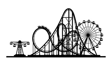 Amusement park rides and rollercoaster in black silhouette ferris wheel swing carousel attractions entertainment funfair © Lsg 21
