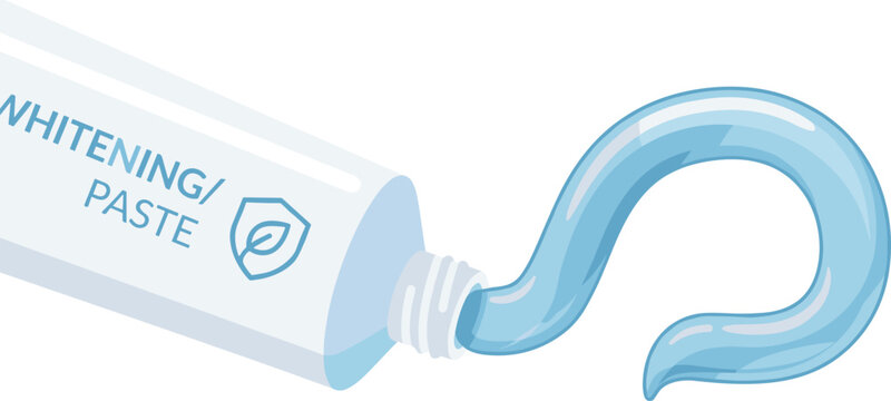 Opened tube of whitening toothpaste with a squeeze of fresh blue paste, dental care.
