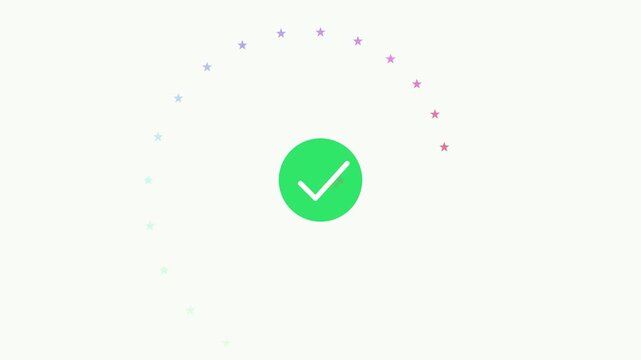 Animated rainbow star loading spinner with green checkmark for digital interface and user experience animation 4k