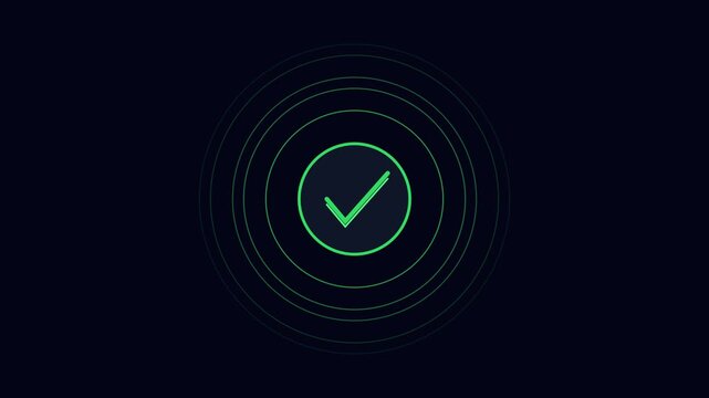 Animated green check mark with pulsing circles for ui ux and success confirmation animation 4k tick verified