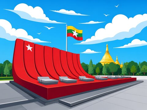 Myanmar Martyrs Day Arzani Mausoleum Vector Background with Shwedagon Pagoda