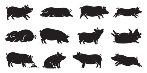 Vietnamese Pot-bellied Pig Silhouette Vector Set - Mini Pig Clipart © Toufik