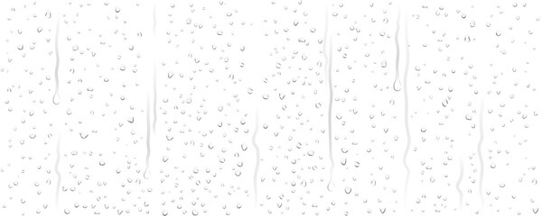 Fototapeta na wymiar Rain water droplets scattered and sprinkled rolling down glass surface isolated on transparent png realistic wet window water-drop, dew drops, drop texture with clear liquid splash effect