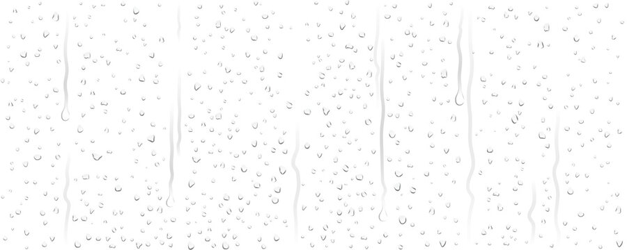 Rain water droplets scattered and sprinkled rolling down glass surface isolated on transparent png realistic wet window water-drop, dew drops, drop texture with clear liquid splash effect