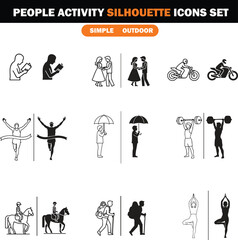 Fototapeta premium People activity silhouette icons set for design