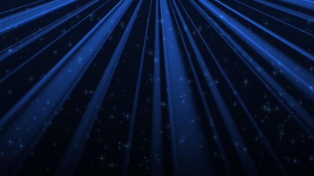 Cinematic blue celestial star sparkles falling, glistering god rays magical space background loop