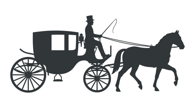 Horse drawn carriage and driver black silhouette