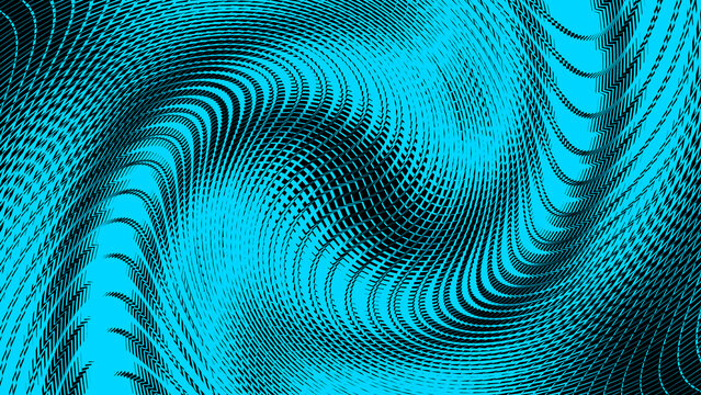 Abstract background with cyan and black wavy moire pattern