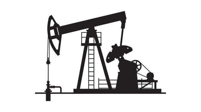 Oil Pump Jack Silhouette Against A White Background