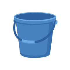 A plastic bucket with a handle. Empty blue  bucket for gardening, cleaning, household. A useful tool for storing liquid. Flat vector © Oksana