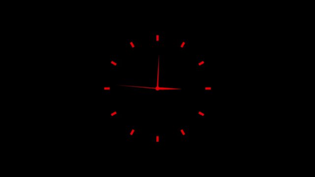  clock on black background animation day time. Footage. Transparent background.4K