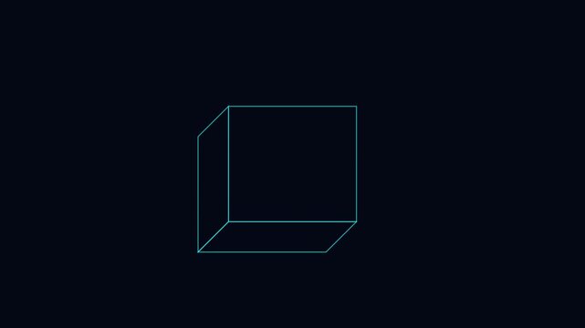 Rotating 3 d wireframe cube with animated green checkmark symbol for success and digital task completion animation 4k