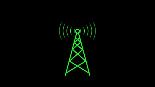 wifi tower icon animation with black background 4k video . 