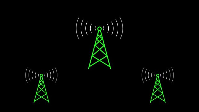 Radio waves tower connective network and signal waves. wi-fi tower icon animation.