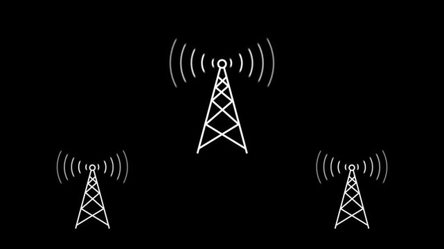 Radio waves tower connective network and signal waves. wi-fi tower icon animation. 4k
